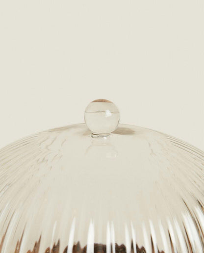 WOODEN AND GLASS CAKE PLATE