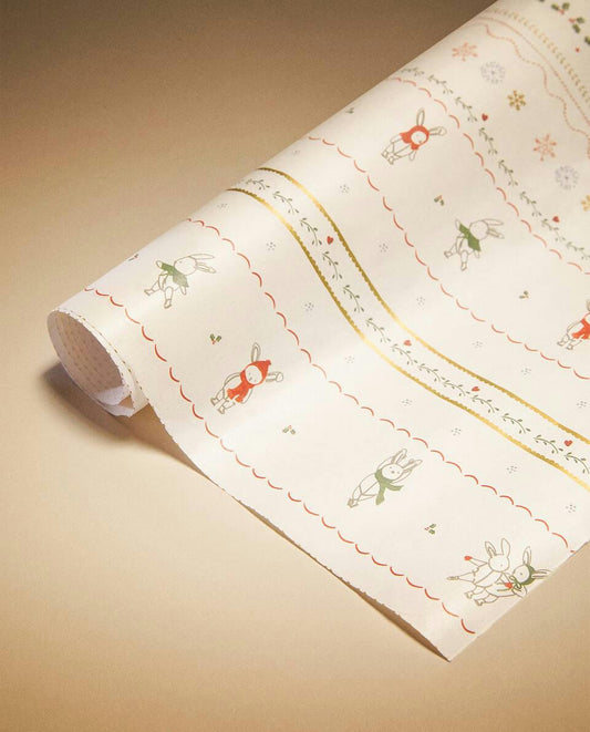 CHILDREN¡¯S WRAPPING PAPER WITH CHRISTMAS BUNNY RABBITS